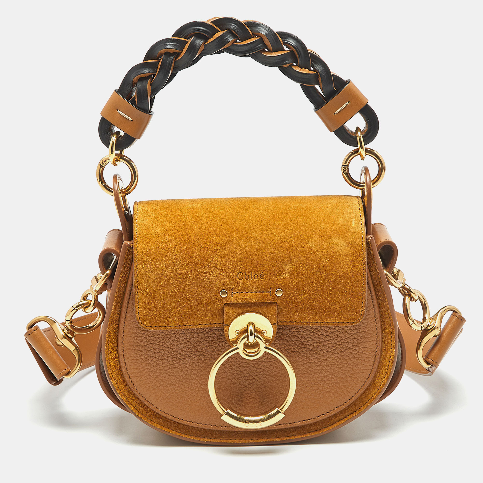 chlo&eacute; brown/tan leather and suede small tess crossbody bag