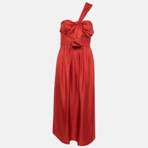 chloe red silk one shoulder midi dress m