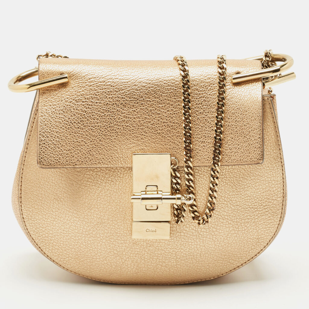 luxury-women-chloe-used-handbags-p1162879-009.jpg Chloe Gold Leather Small Drew Shoulder Bag