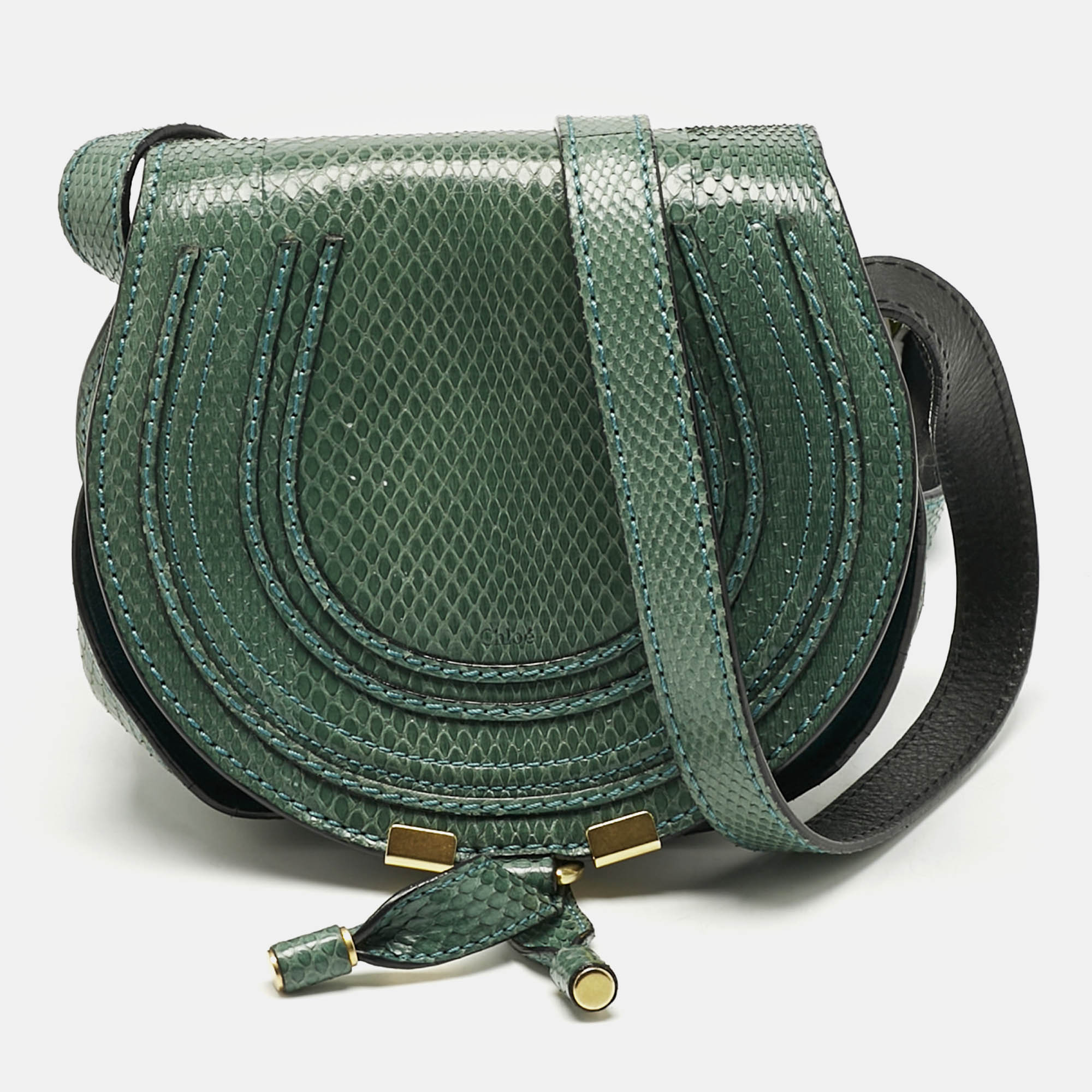 chloe green snakeskin mini marcie crossbody bag