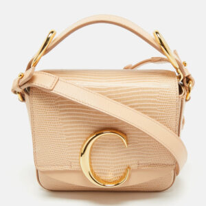 luxury-women-chloe-used-handbags-p1178725-012.jpg chloé peach lizard embossed leather mini c top handle bag