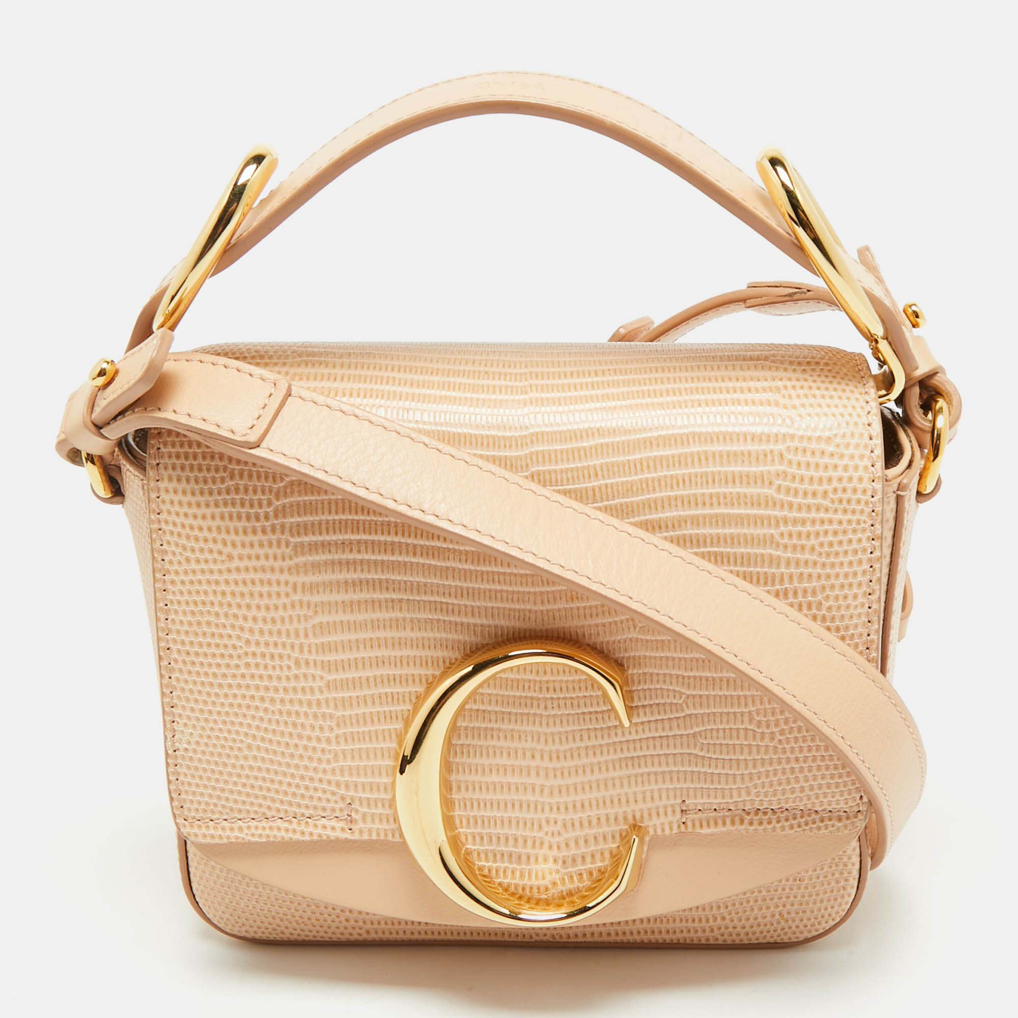 chlo&eacute; peach lizard embossed leather mini c top handle bag