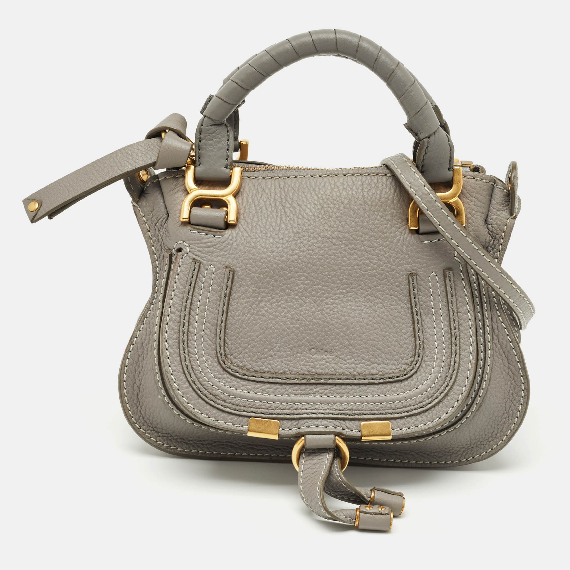 chloe light grey leather mini marcie shoulder bag