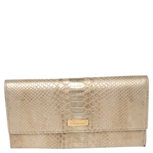 chopard metallic gold python embossed leather continental wallet