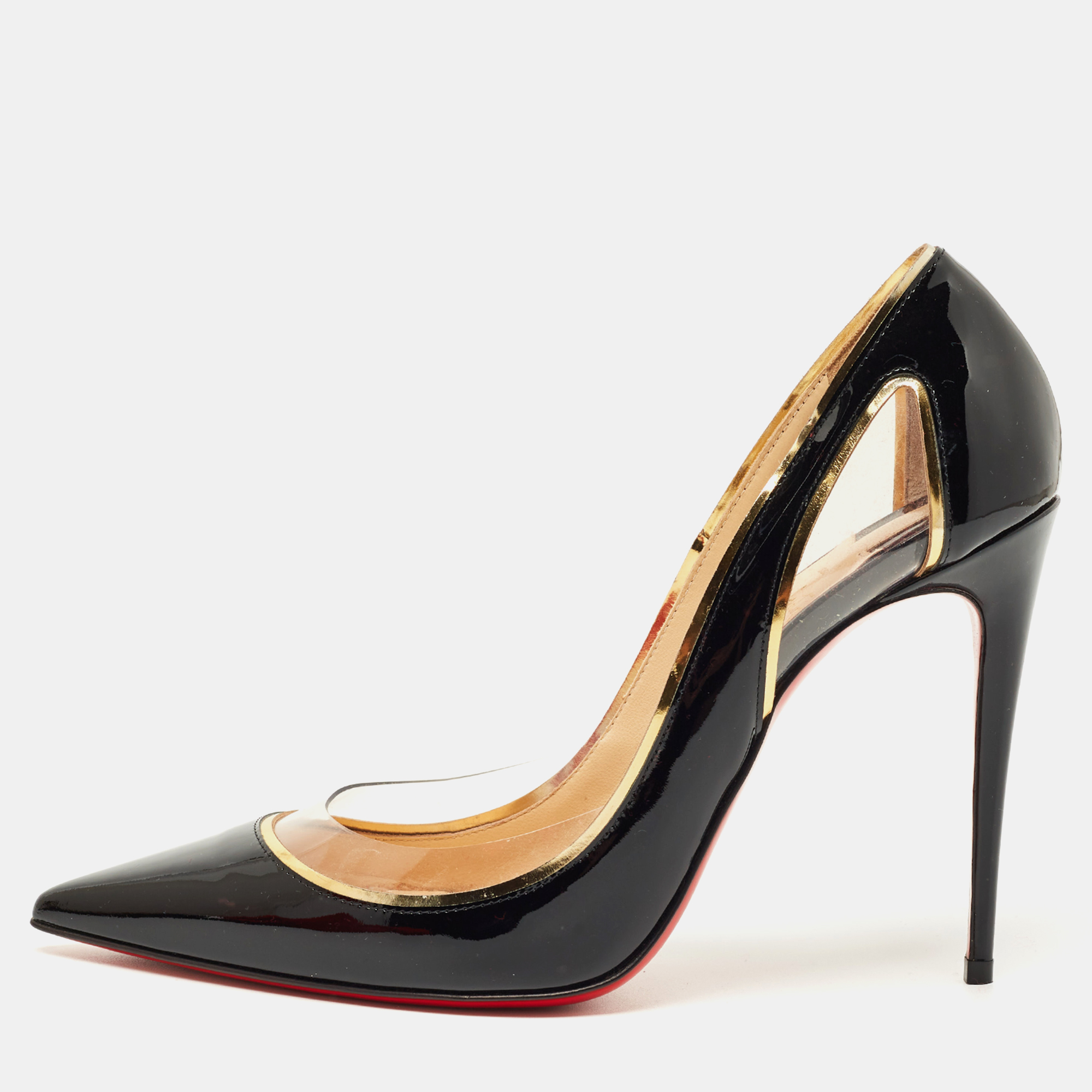 christian louboutin black patent leather and pvc cosmo pointed-toe pumps size 39