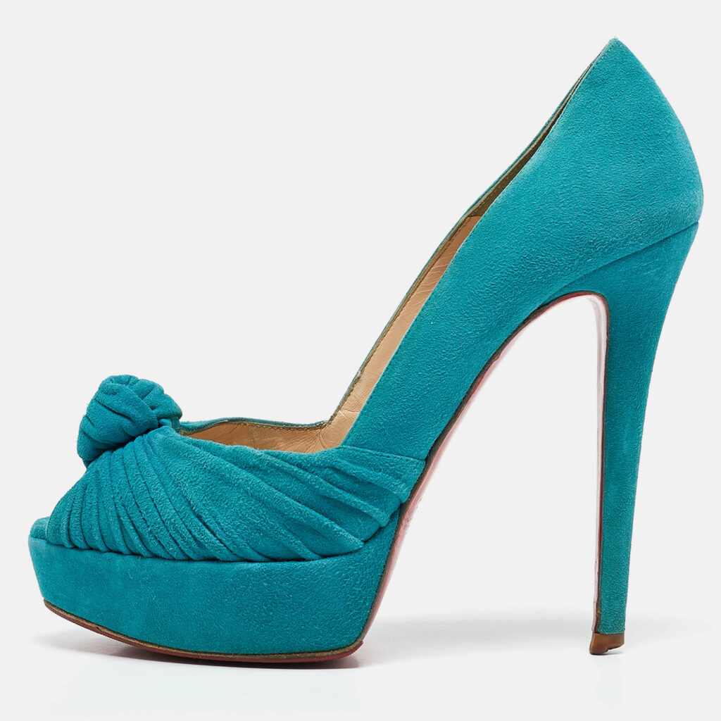 luxury-women-christian-louboutin-used-shoes-p1094864-010.jpg Christian Louboutin Green Pleated Suede Jenny Platform Pumps Size 37.5
