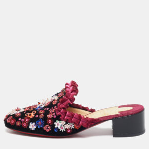 christian louboutin multicolor velvet flower embellished mules size 38.5