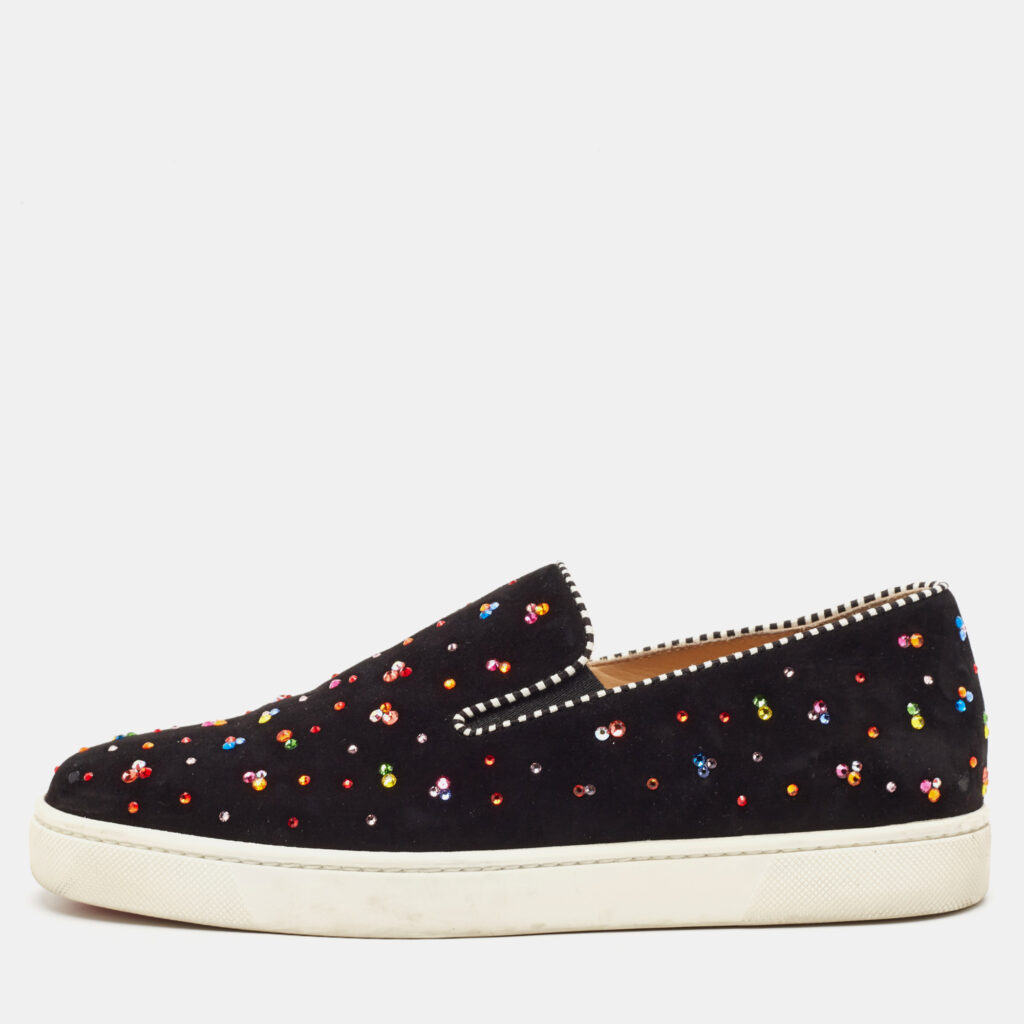 luxury-women-christian-louboutin-used-shoes-p1112188-008.jpg Christian Louboutin Black Suede Crystal Boat Slip On Sneakers Size 40