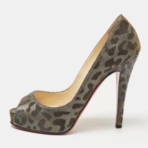 christian louboutin metallic leopard print lurex fabric very prive pumps size 35.5