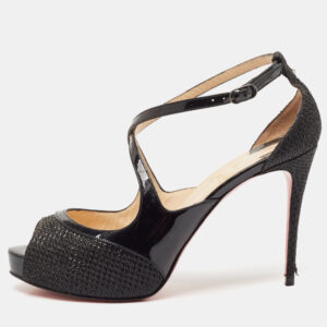 christian louboutin black patent leather and glitter fabric mira bella cross strap sandals size 37.5