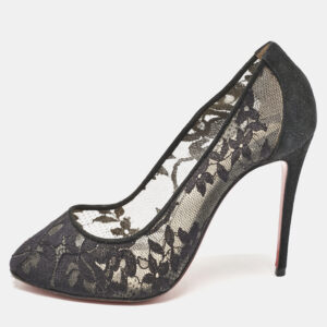 christian louboutin black lace and suede diorissimo pumps size 36.5