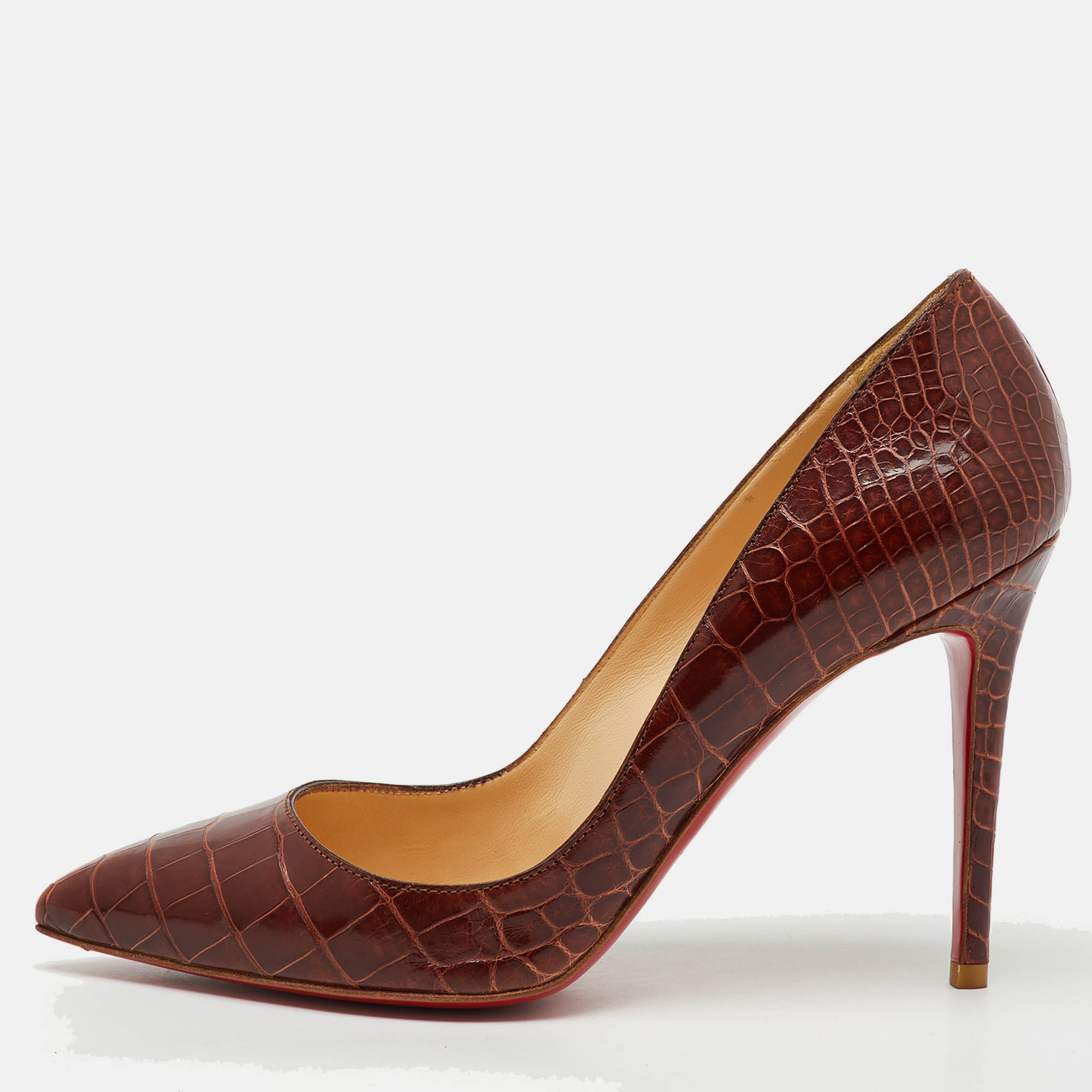 christian louboutin brown crocodile leather pigalle pumps size 39