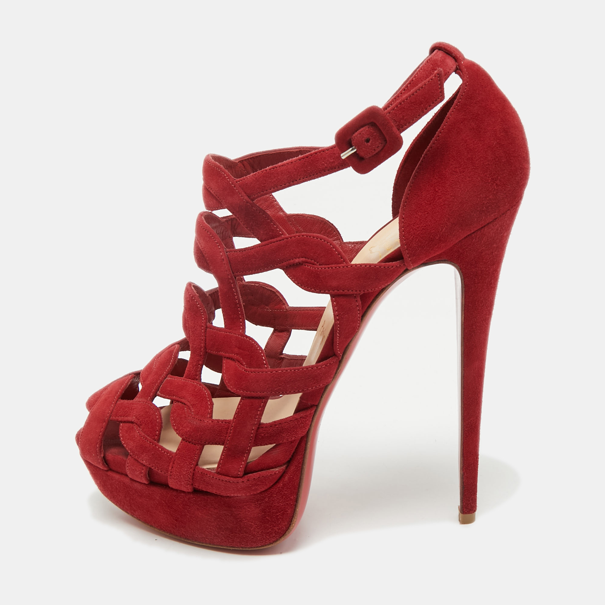 christian louboutin red suede larissa ankle strap sandals size 39