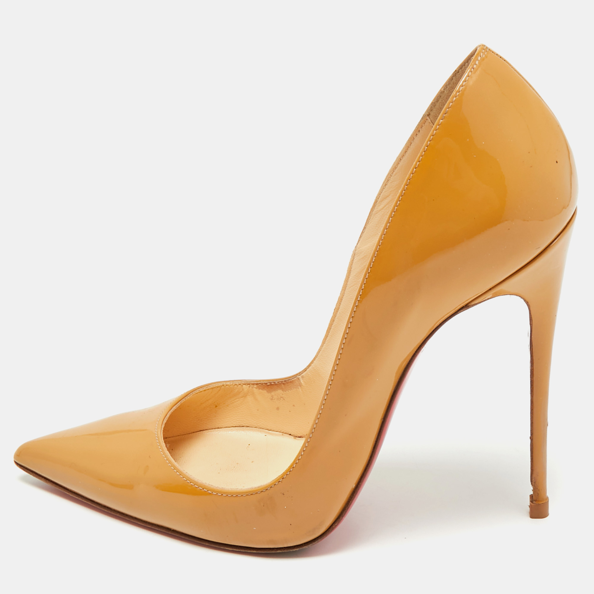 christian louboutin beige patent leather kate pumps size 37.5