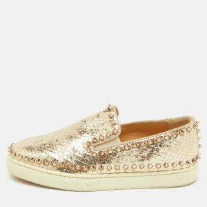 luxury-women-christian-louboutin-used-shoes-p1182574-010.jpg christian louboutin gold python embossed leather pik boat slip on sneakers size 37