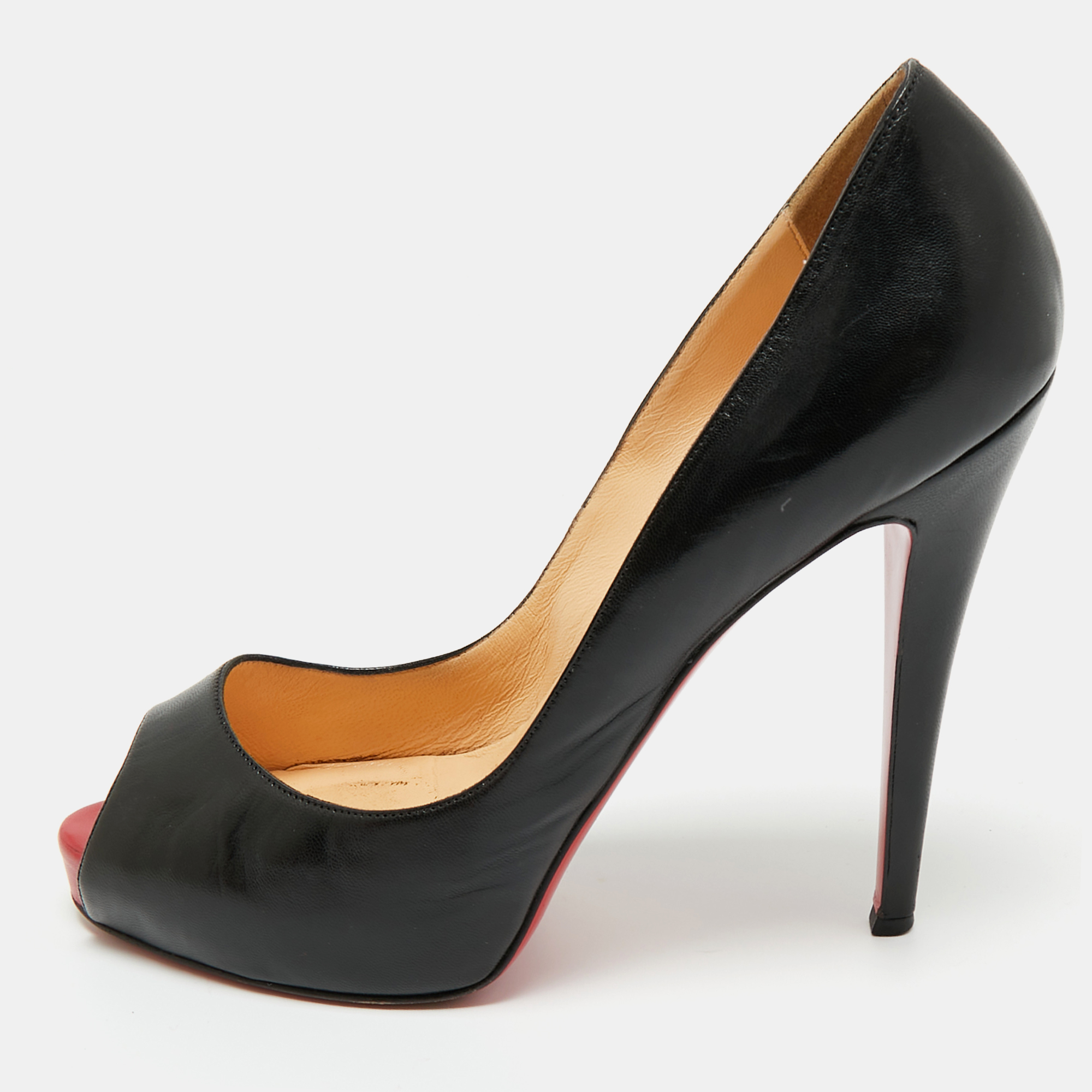 christian louboutin black leather very prive peep toe pumps size 42