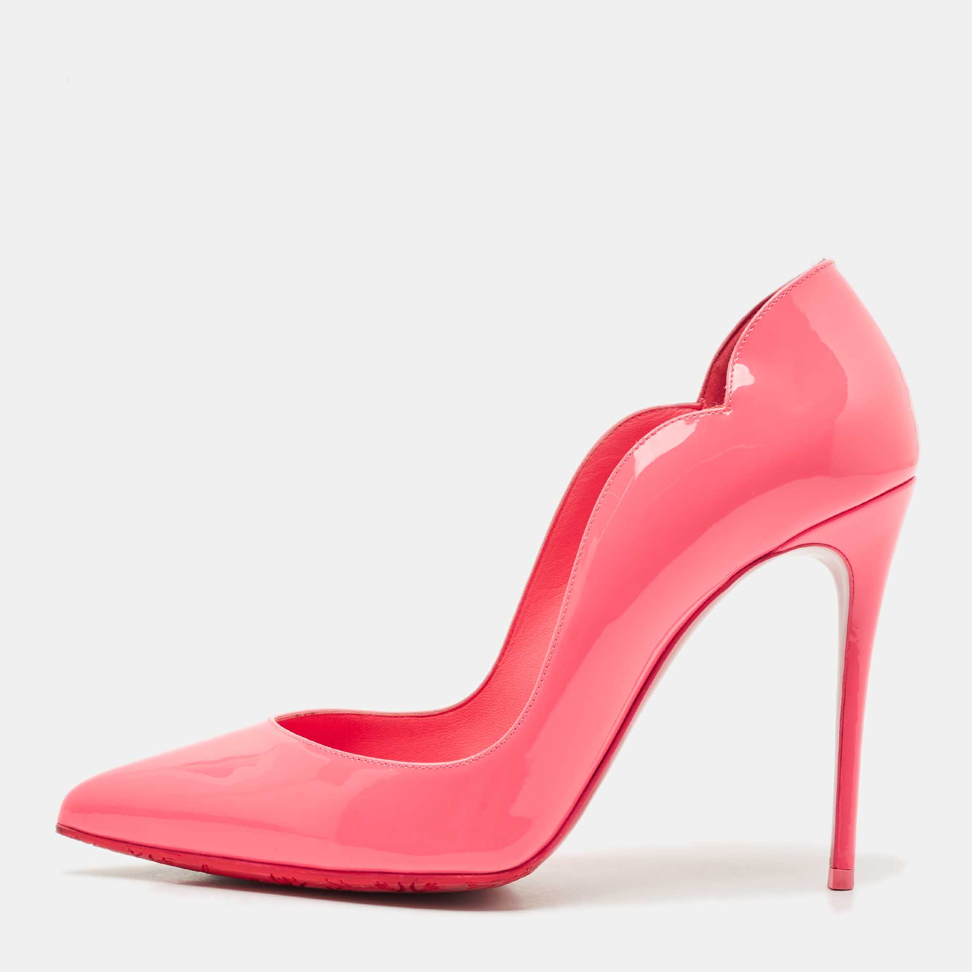 christian louboutin pink patent leather hot chick pumps size 37.5