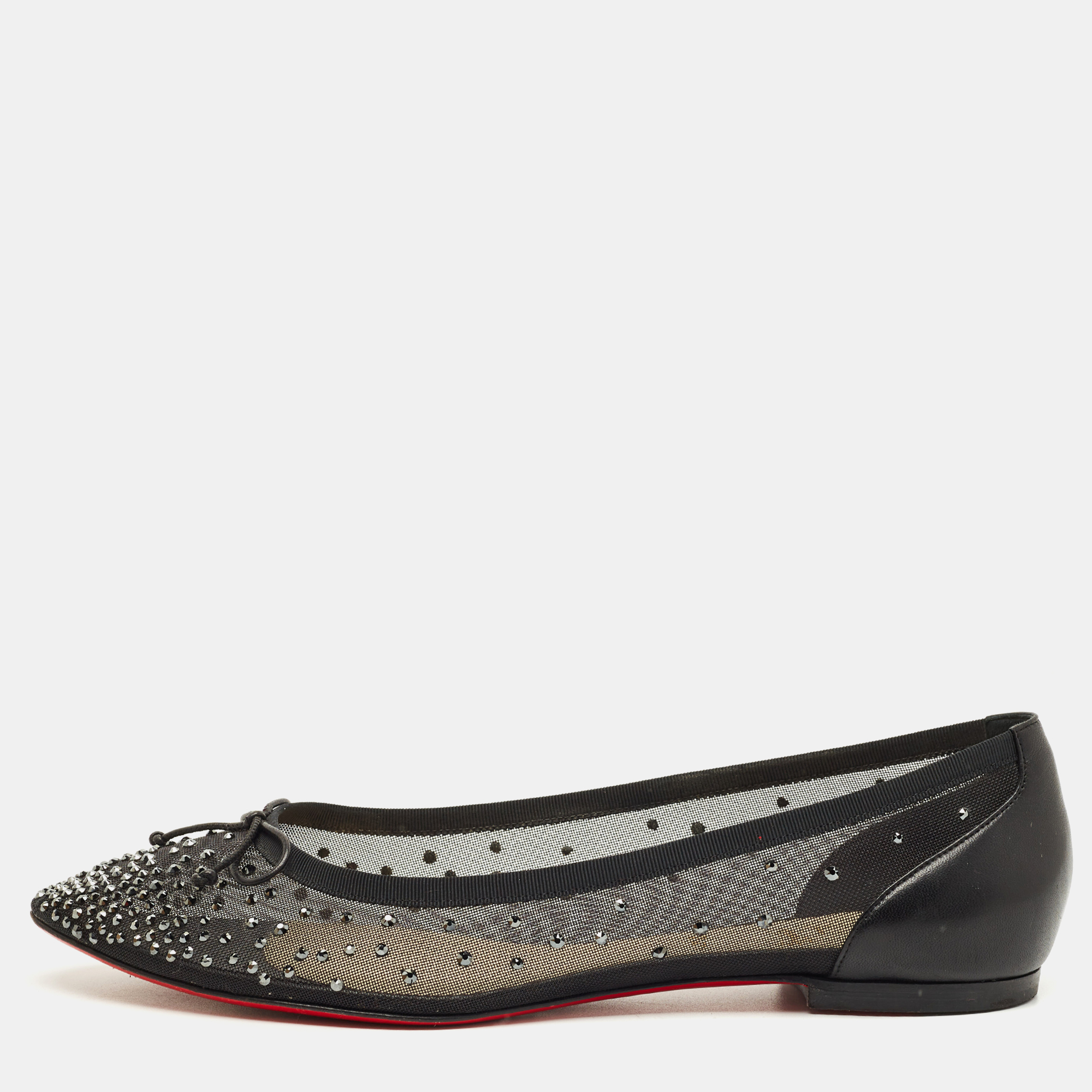 christian louboutin black leather and mesh patio ballet flats size 41