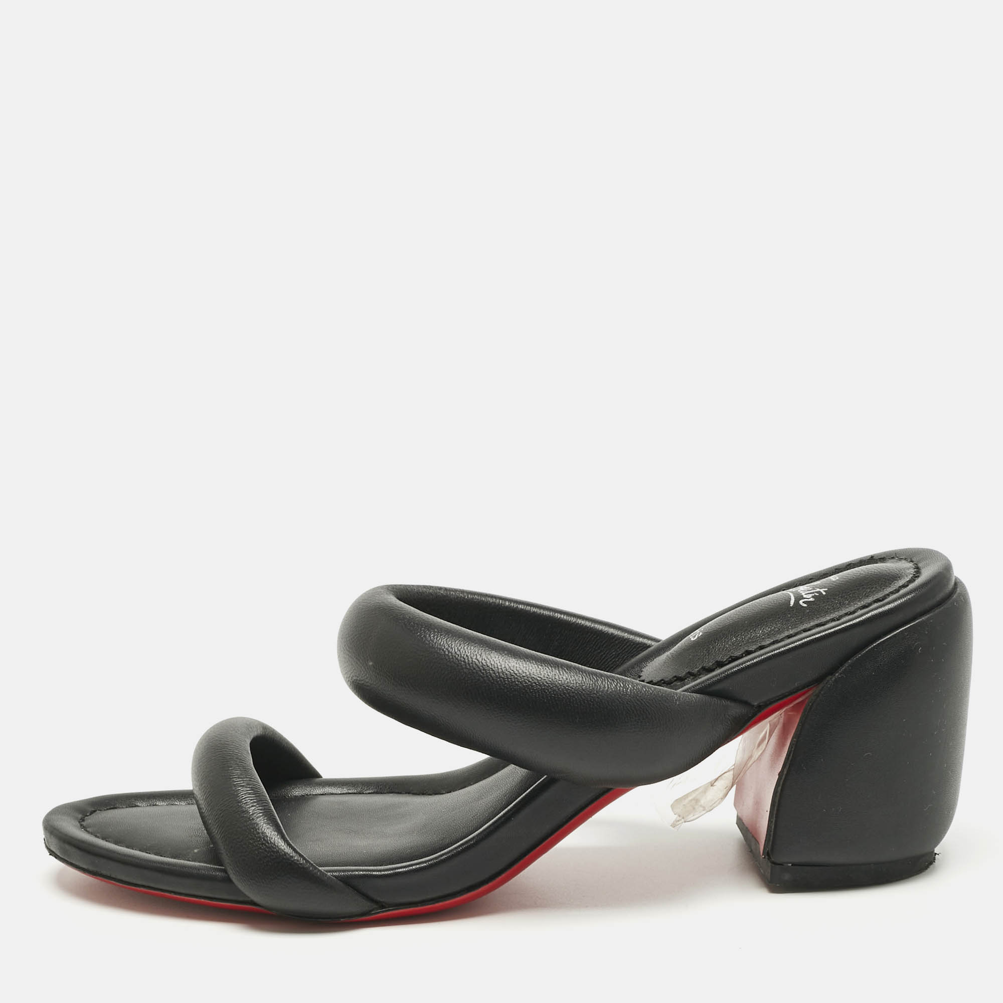 christian louboutin black leather inflama sab slide sandals size 39