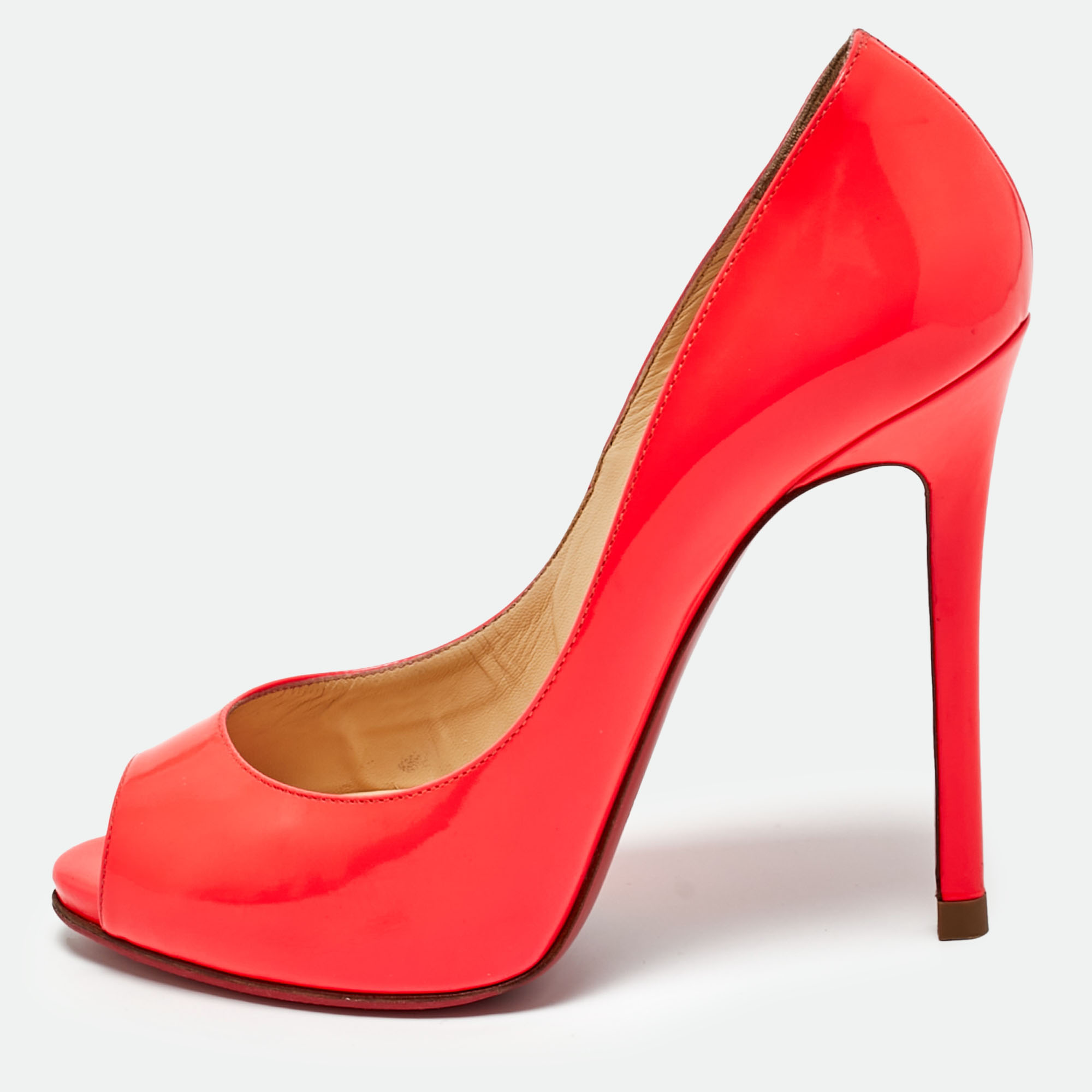 christian louboutin pink patent leather flo peep toe pumps size 36.5