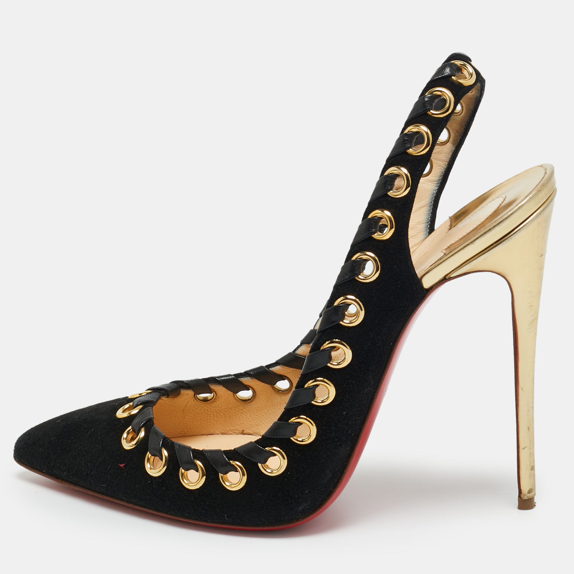 christian louboutin black leather and suede ostri slingback sandals size 39