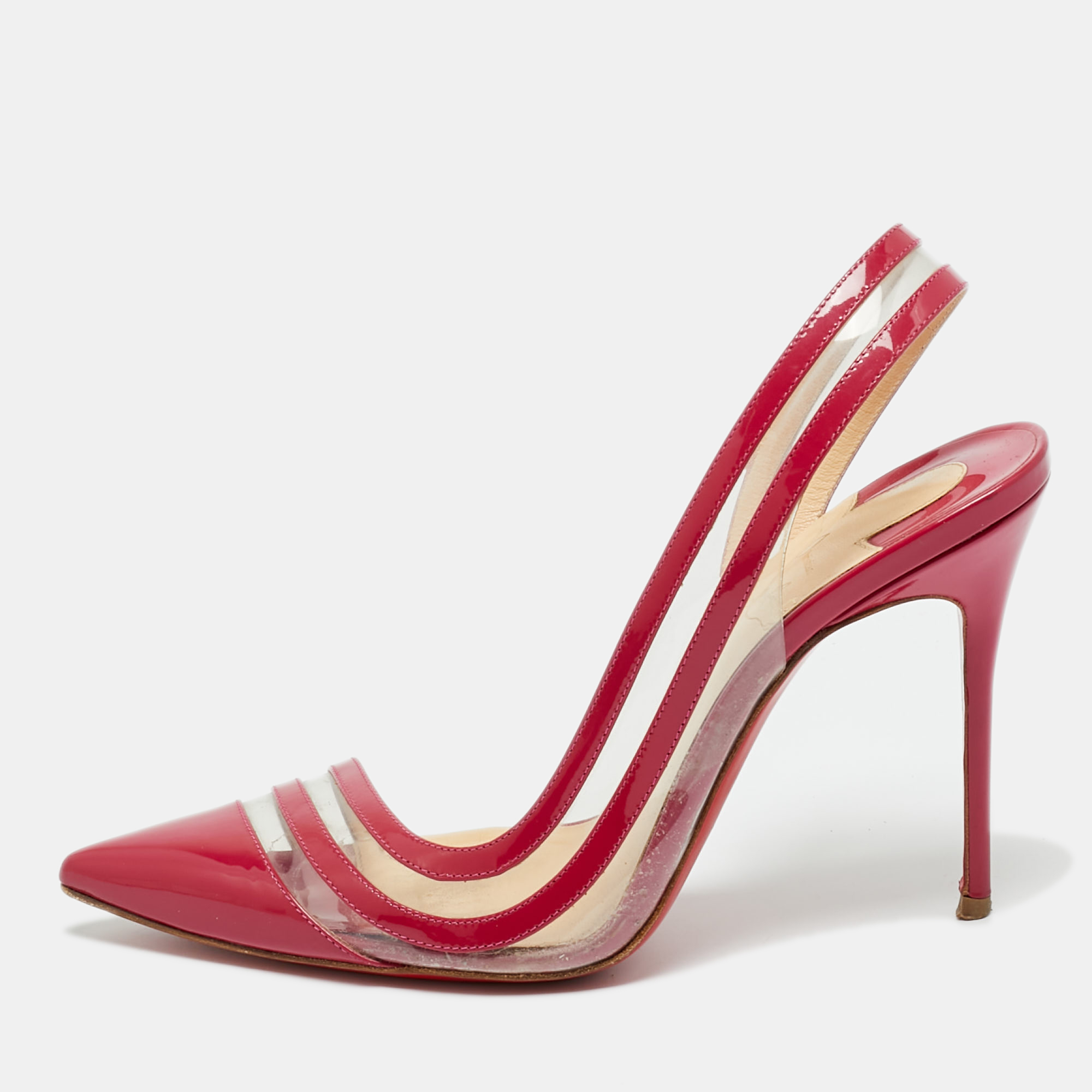 christian louboutin red/transparent  patent leather and pvc paralili pumps size 37.5