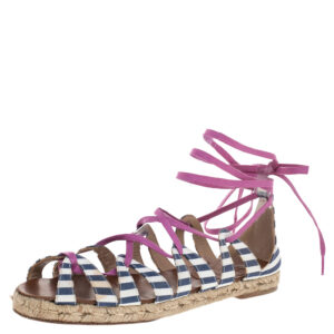 christian louboutin multicolor fabric espadrille ankle wrap flat sandals size 36