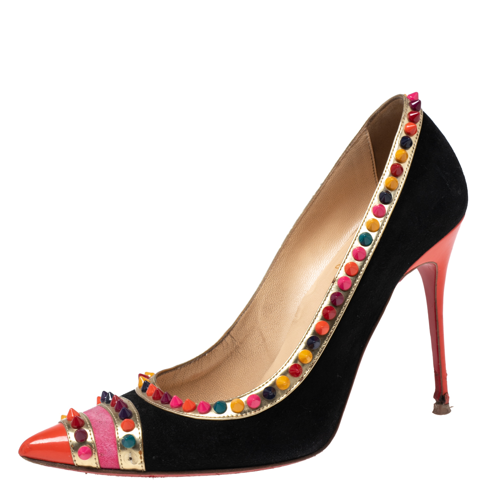luxury-women-christian-louboutin-used-shoes-p614226-009.jpg Christian Louboutin Multicolor Suede and Patent Leather Malabar Hill Pumps Size 39.5