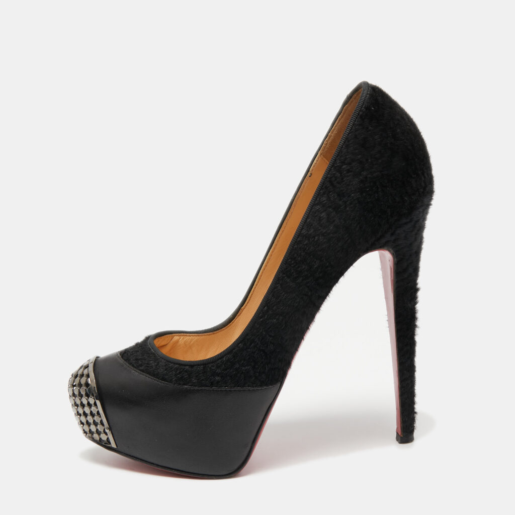 luxury-women-christian-louboutin-used-shoes-p735473-001.jpg Christian Louboutin Black Leather and Calf Hair Maggie Pumps Size 38.5