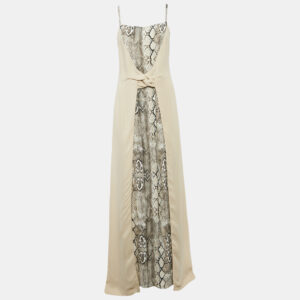 class by roberto cavalli beige python print crepe maxi dress l