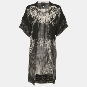 class by roberto cavalli black printed knit silk trim cardigan s