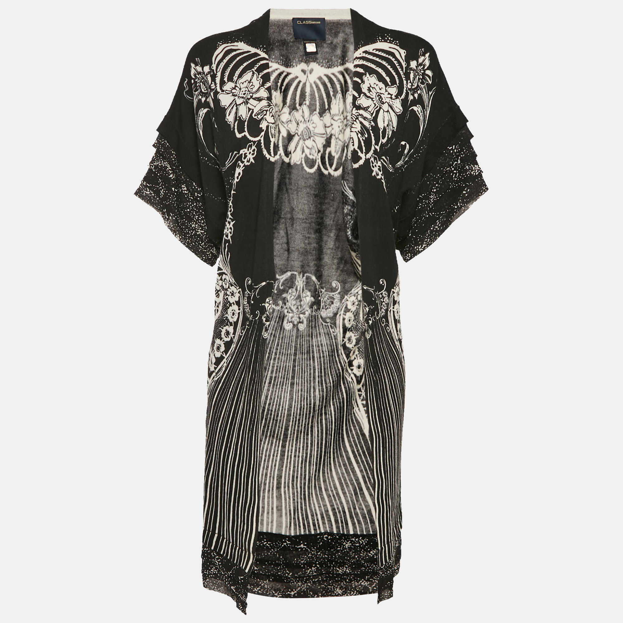 class by roberto cavalli black printed knit silk trim cardigan s