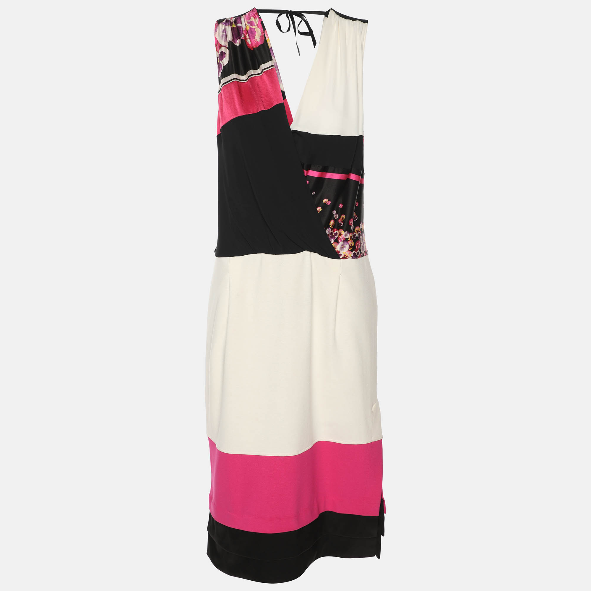 class by roberto cavalli multicolor stretch crepe sleeveless midi dress m