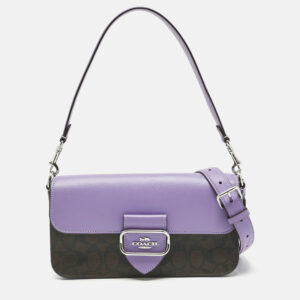 coach purple/brown signature coated canvas and leather morgan crossbody bag