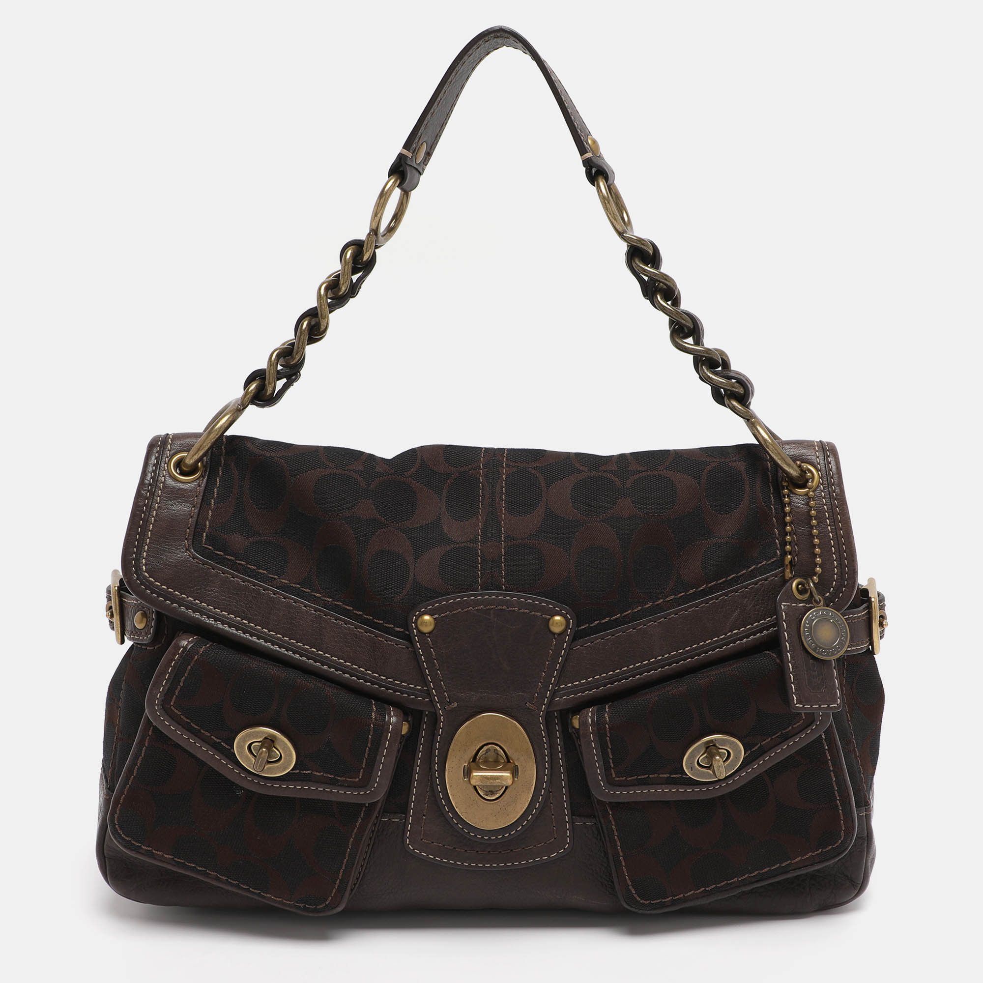 coach brown signature canvas and leather legacy leigh shoulder bag