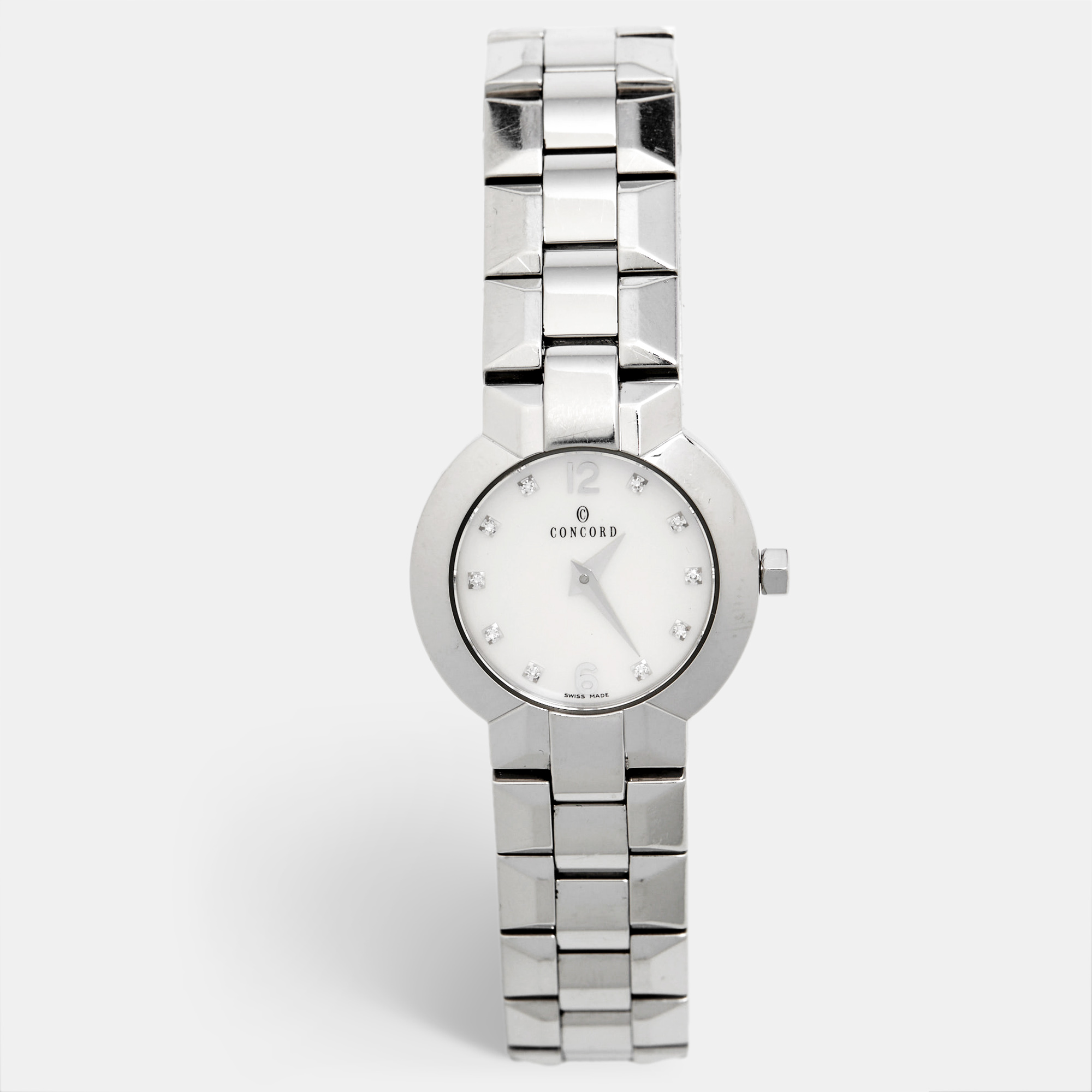 concord white mother of pearl diamond stainless steel la scala 14.g4.1846 women's wristwatch 25.80 mm