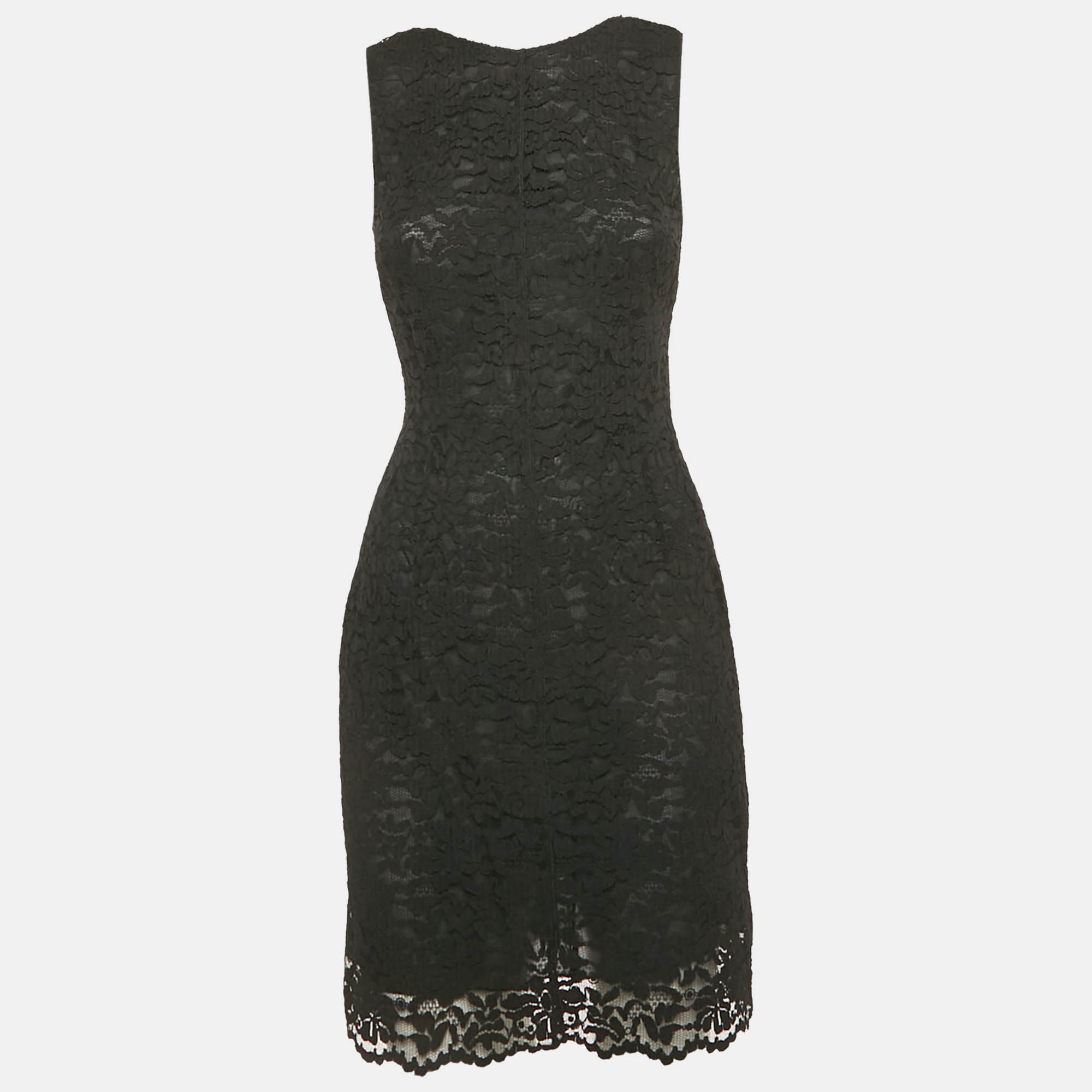 dolce & gabbana black lace sleeveless mini dress m