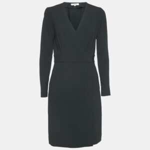 diane von furstenberg black crepe long sleeve wrap dress m