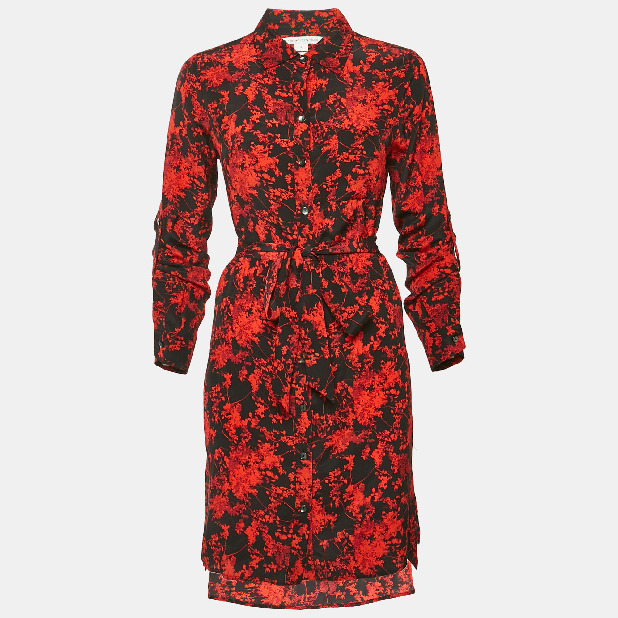 diane von furstenberg black/red printed silk prita dress m