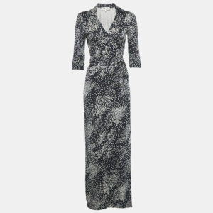 diane von furstenberg midnight blue printed silk jersey wrap dress s