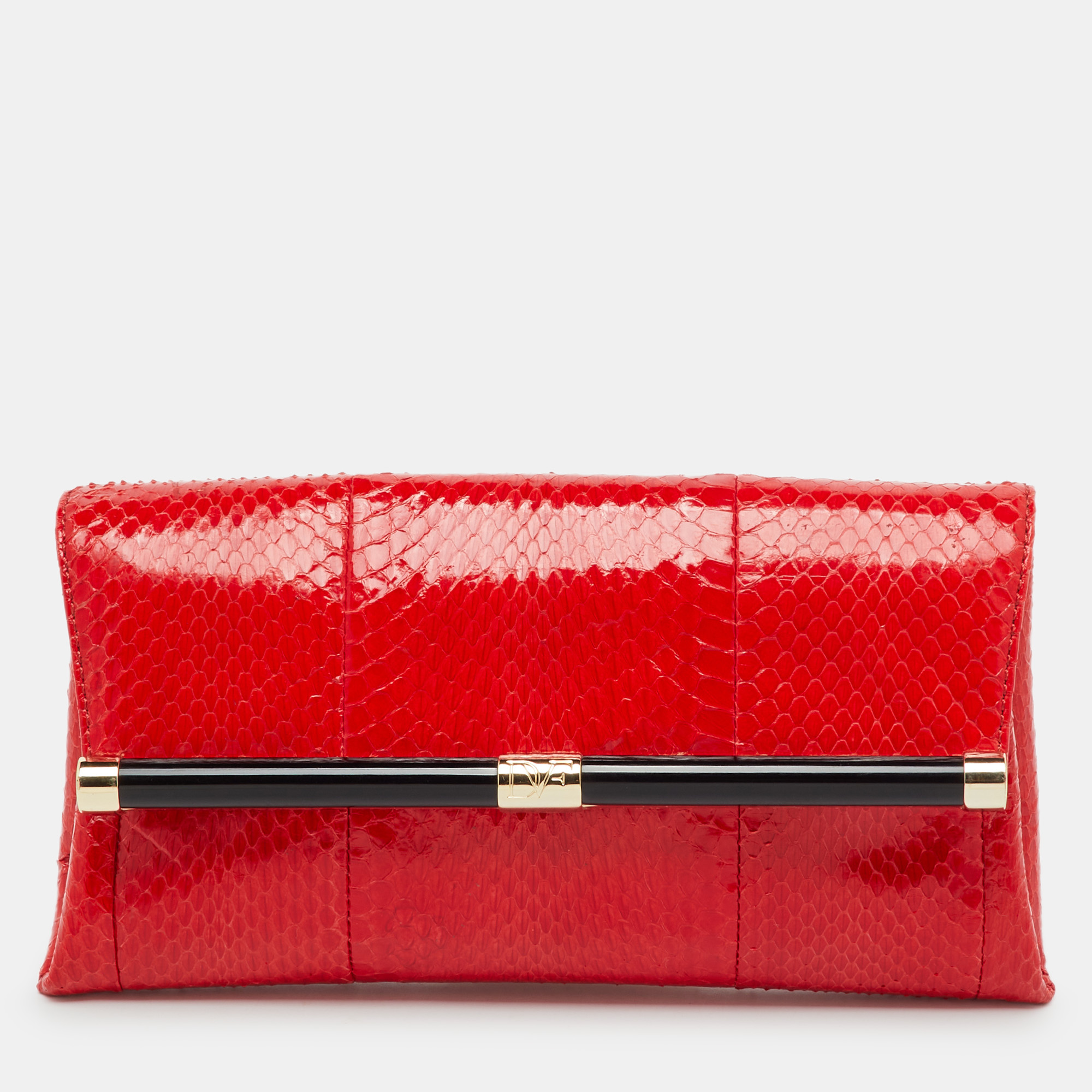 diane von furstenberg red snakeskin leather clutch