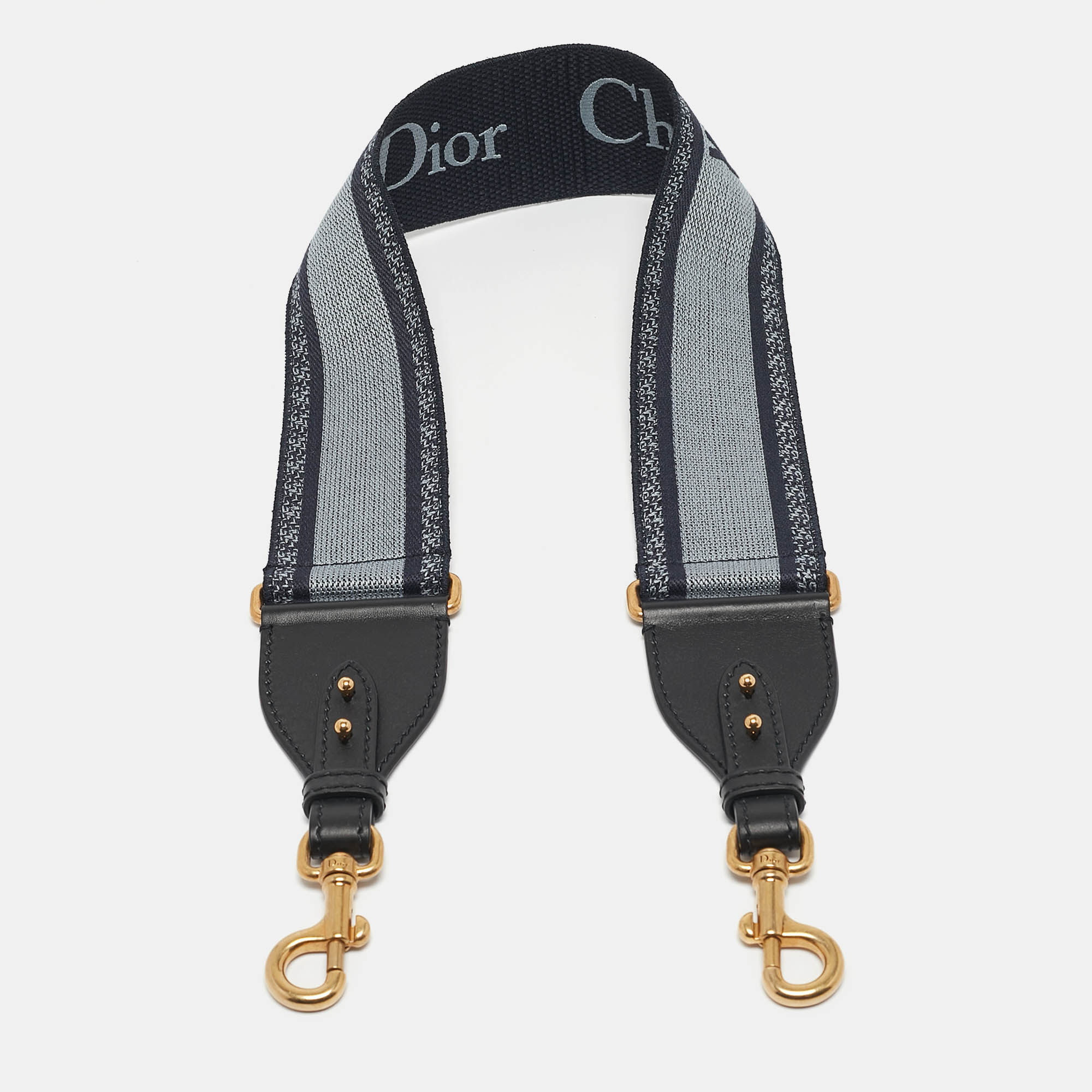 dior navy blue/black embroidered canvas and leather adjustable shoulder bag strap