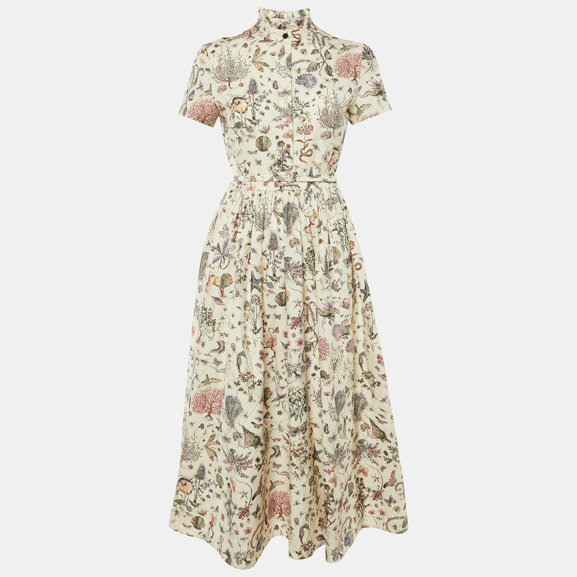 dior cream insect print cotton & silk midi dress m