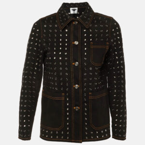 dior black riveted denim button front jacket s