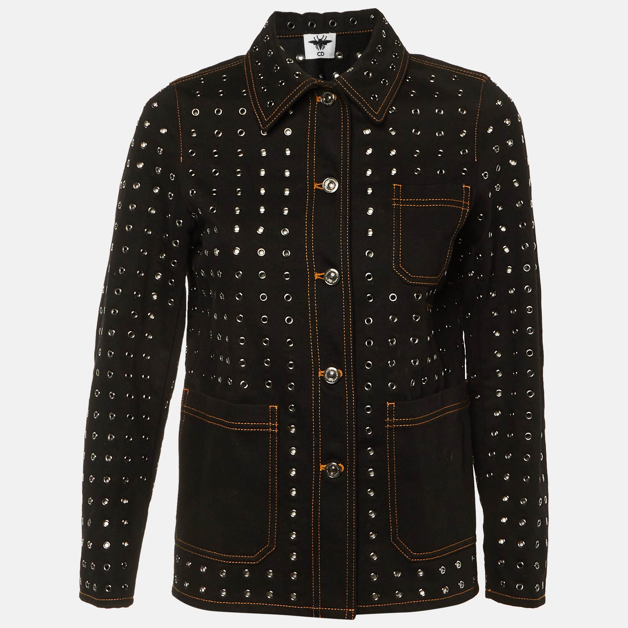dior black riveted denim button front jacket s