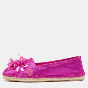 dior pink canvas embellished espadrille flats size 36