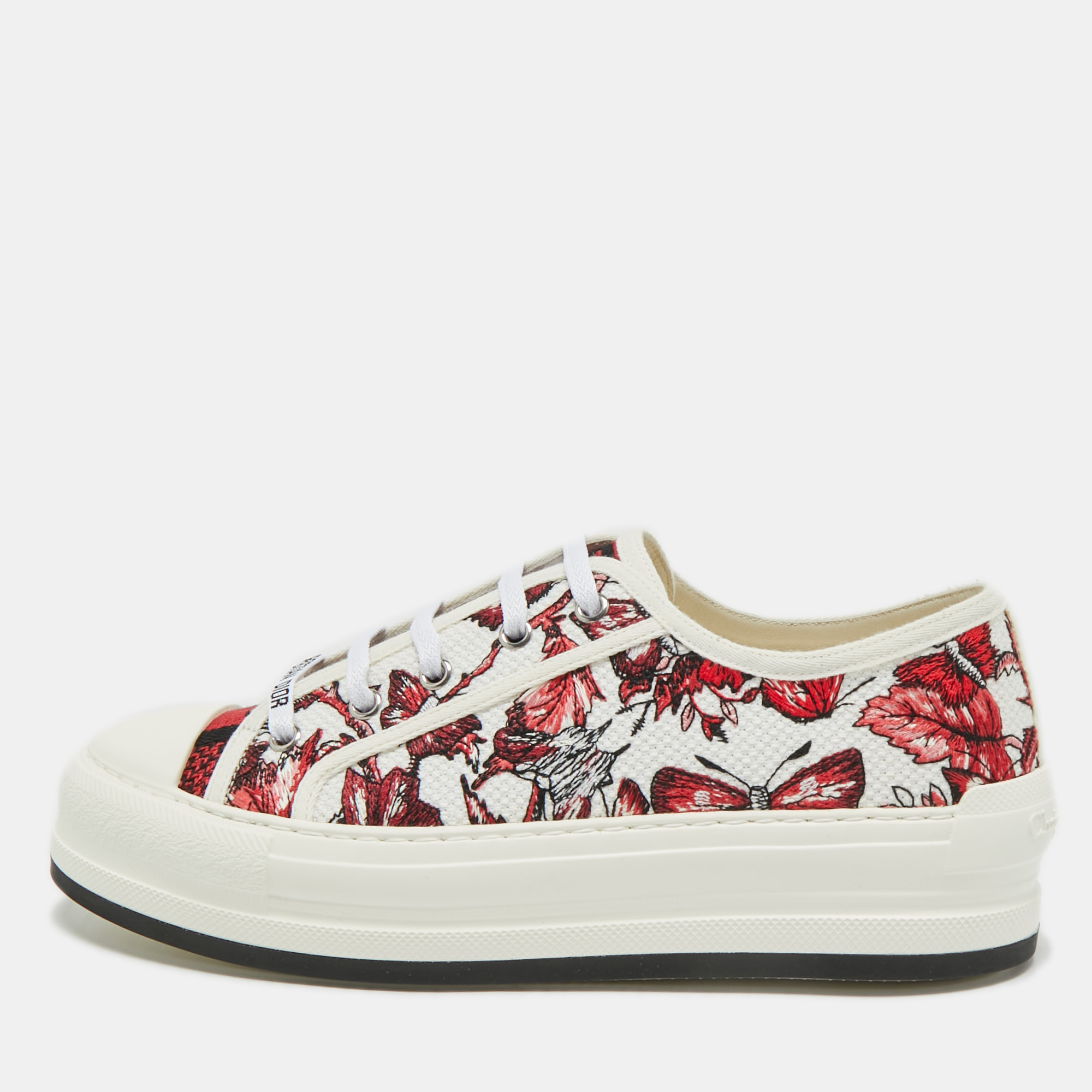 dior red/white floral embroidered canvas walk'n'dior sneakers size 40