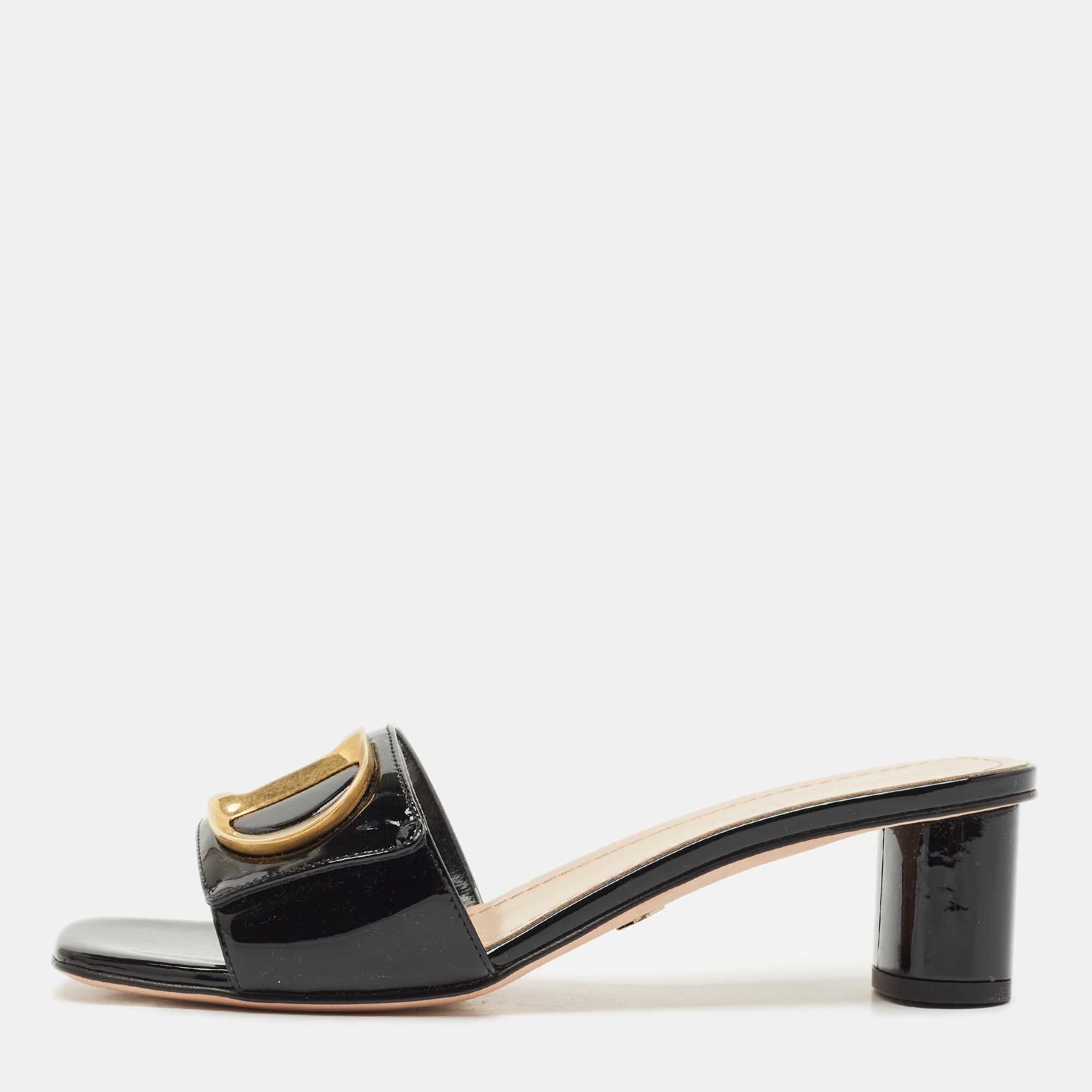 dior black patent leather c'est dior slide sandals size 38.5