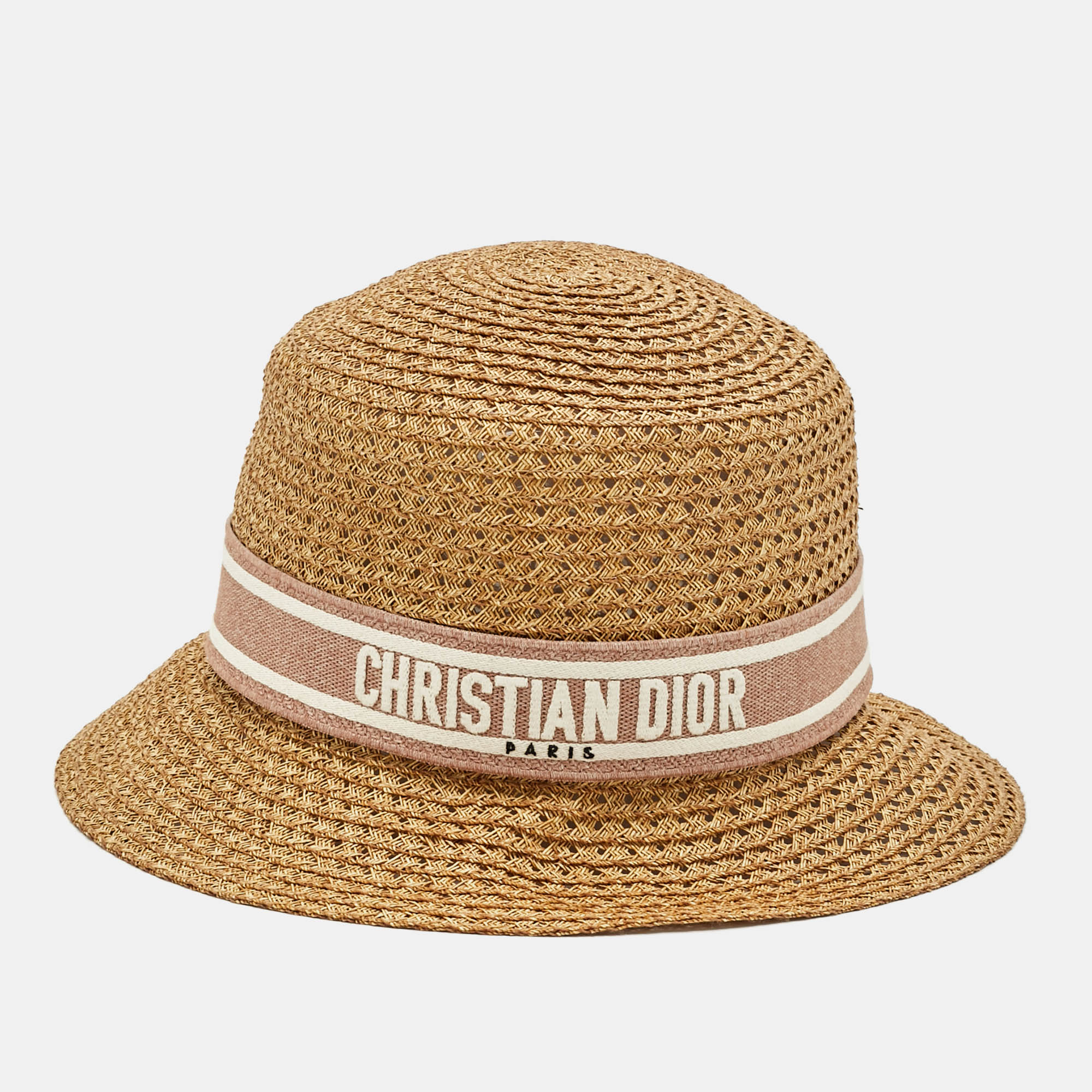 christian dior beige logo straw bucket hat size 57