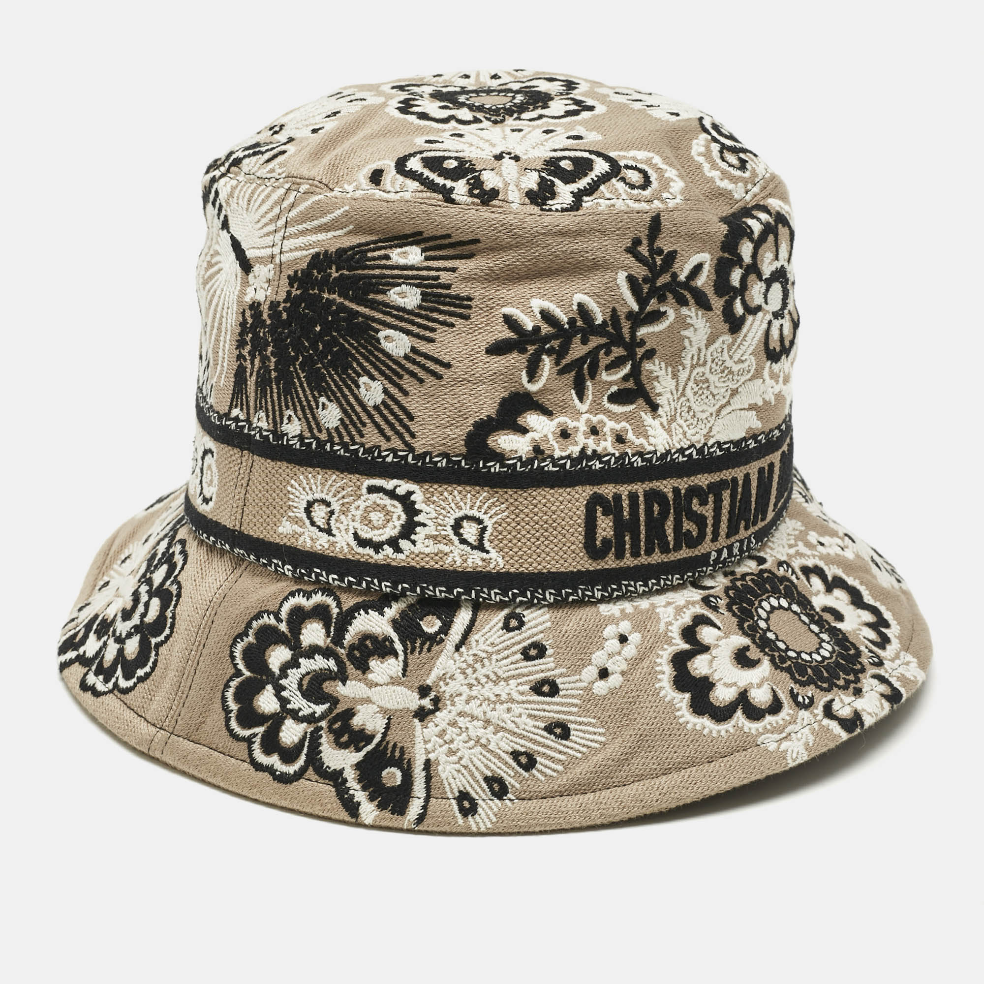 dior beige embroidered canvas d-bobby bucket hat size 59
